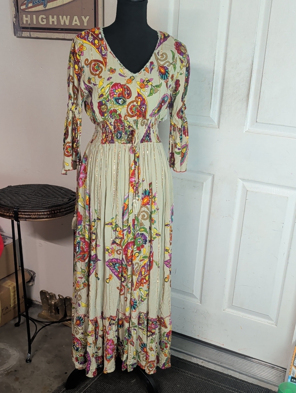 Me 2 Magic Floral Art Deco Maxi Dress Women Small Boho